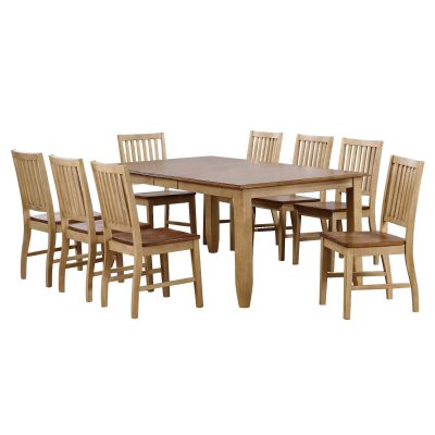 Brook Dining 9-piece dining set - Extendable dining table with eight slat-back chairs - finished in creamy wheat with a Pecan top and seats DLU-BR4272-C60-PW9PC