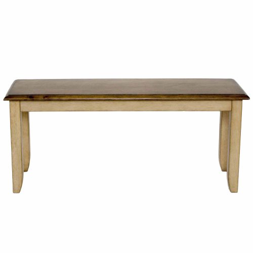 Brook Dining - Dining bench finished in a creamy wheat with Pecan seat - front view DLU-BR-BENCH-PW-RTA