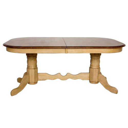 Brook Dining - Extendable double pedestal table - Finished in creamy wheat with a Pecan top - side view DLU-BR4296-PW