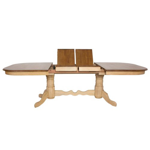 Brook Dining - Extendable double pedestal table - Finished in creamy wheat with a Pecan top - side view with butterfly leaf DLU-BR4296-PW