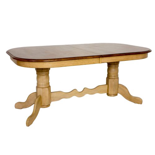 Brook Dining - Extendable double pedestal table - Finished in creamy wheat with a Pecan top - three-quarter view DLU-BR4296-PW