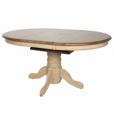 Brook Dining - Round Extendable dining table - finished in creamy wheat with a Pecan top - extended with leaf in DLU-BR4260-PW