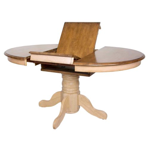 Brook Dining - Round Extendable dining table - finished in creamy wheat with a Pecan top - showing butterfly leaf DLU-BR4260-PW