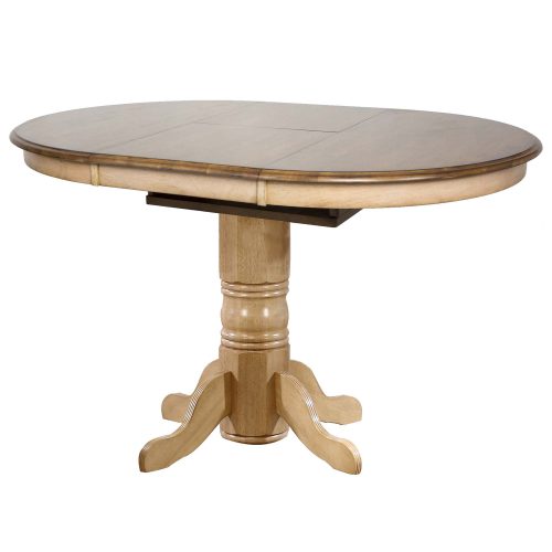 Brook Dining - Round Extendable pub height table finished in creamy wheat with a pecan top - open oval position DLU-BR4260CB-PW