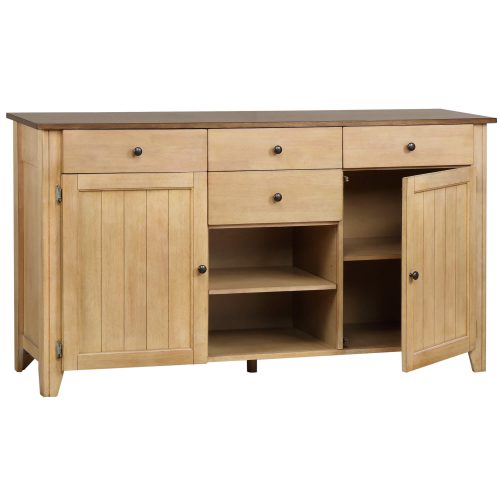Brook Dining - Sideboard in creamy wheat finish and pecan top and accents - three-quarter view DLU-BR-SB-PW