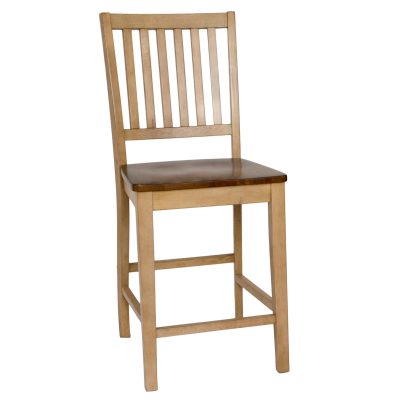 Brook Dining - Slat back barstool finished in creamy wheat with a pecan seat - front view DLU-BR-B60-PW-2