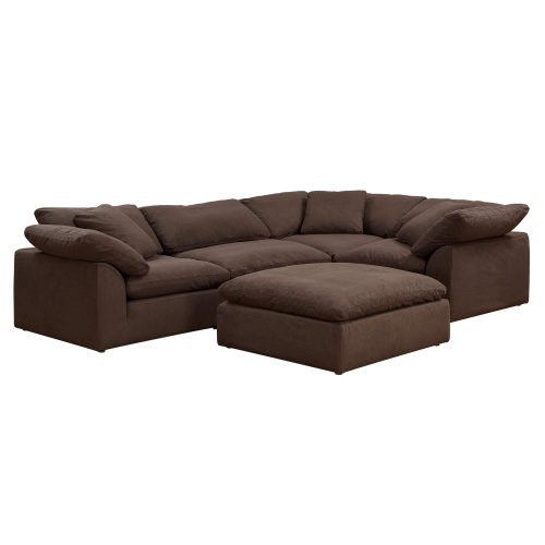 Cloud Puff Collection - Five Piece Sofa Sectional with Ottoman in Chocolate Brown 391088 - Angle view-SU-1458-88-3C-1A-1O