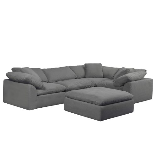 Cloud Puff Collection - Five Piece Sofa Sectional with Ottoman in Gray 391094 - Angle view-SU-1458-94-3C-1A-1O