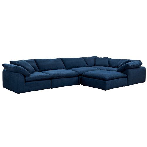 Cloud Puff Collection - Six Piece Sofa Sectional with Ottoman in Navy Blue 391049 - Angle view-SU-1458-49-3C-2A-1O