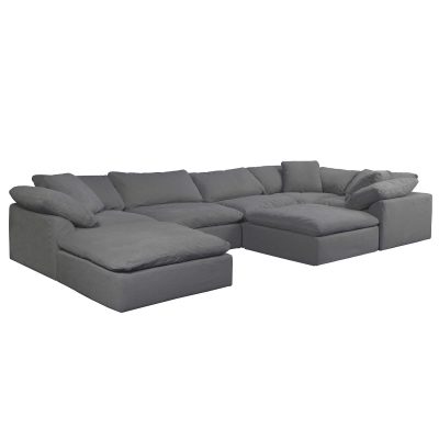 Cloud Puff Collection - Seven Piece Sofa Sectional with Two Ottomans in Gray 391094 - Angle view-SU-1458-94-3C-2A-2O