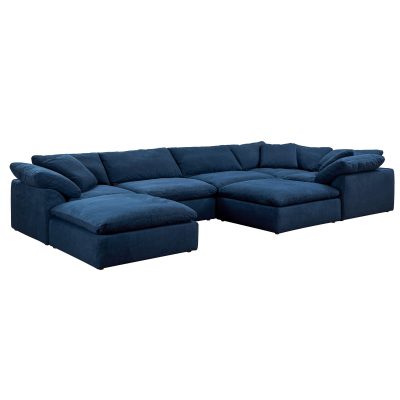 Cloud Puff Collection - Seven Piece Sofa Sectional with Two Ottomans in Navy Blue 391049 - Angle view-SU-1458-49-3C-2A-2O