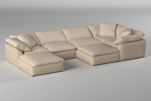 Cloud Puff Collection - Seven Piece Sofa Sectional with Two Ottomans in Tan 391084 - Angle view in room setting-SU-1458-84-3C-2A-2O