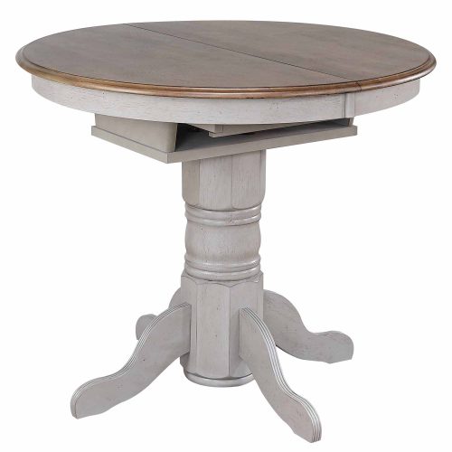 Country Grove Collection - Round Extendable Pub Table in distressed Gray finish and Oak - three-quarter view without leaf DLU-CG4260CB-GO