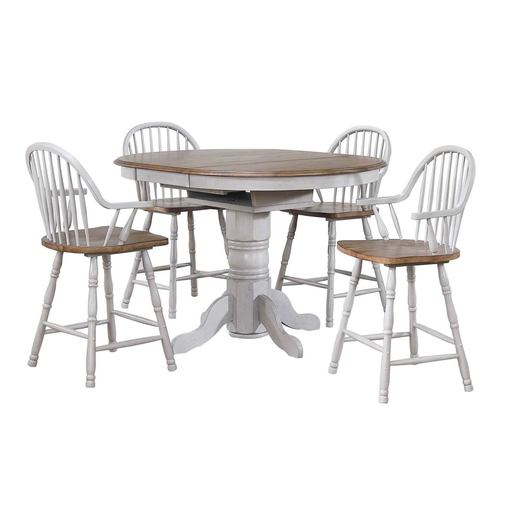 Country Grove Round/Oval Butterfly Leaf Counter Height Table Set Gray Oak (5 Piece) Sunset