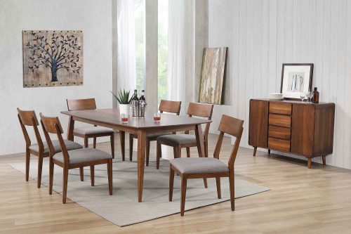 Mid Century Dining Collection: Dining table, six upholstered chairs, and server. Dining room setting DLU-MC4278-C45-SR8P