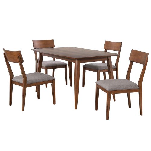 Mid Century Dining Collection: Table and four upholstered chairs. Three-quarter view- DLU-MC3660-C45-5P