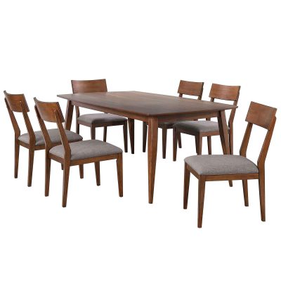 Mid Century Dining Collection: Dining table and six upholstered chairs. Three-quarter view - DLU-MC4278-C45-7P