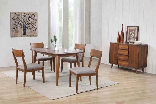 Mid Century Dining Collection: Dining table, four upholstered chairs, and server. Dining room setting DLU-MC3660-C45-SR6P