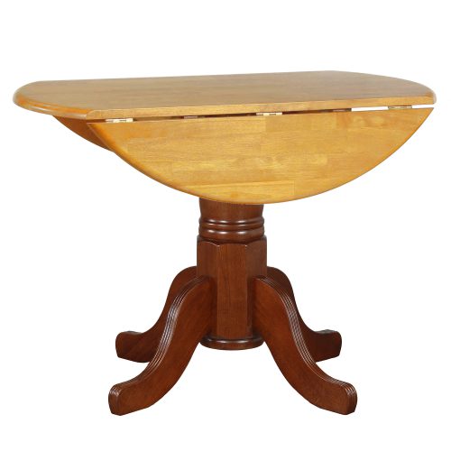 Oak Selection - Round dining table with drop leaf - nutmeg finish with light-oak top - leaf down DLU-TPD4242-NLO