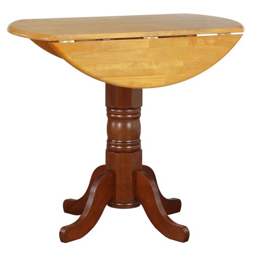 Oak Selection - Round pub table with drop leaf - nutmeg finish with light-oak top - leaf down DLU-TPD4242CB-NLO