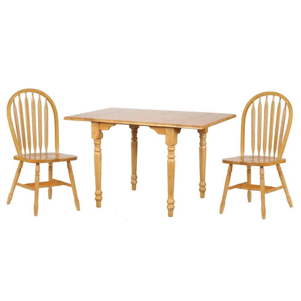 Drop Leaf Dining Set with Two Arrowback Chairs Light Oak Sunset Trading