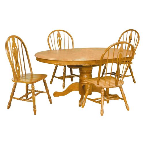 Oak Selections - 5-piece dining set - Pedestal dining table with butterfly leaf - four keyhole chairs - light-oak finish DLU-TBX4866-124S-LO5PC