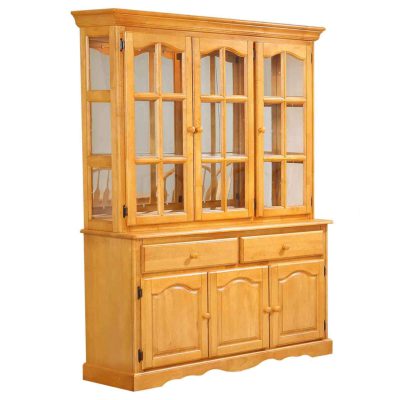 Oak selections - Treasure buffet and lighted hutch in a light-Oak accents - three-quarter view DLU-22-BH-LO