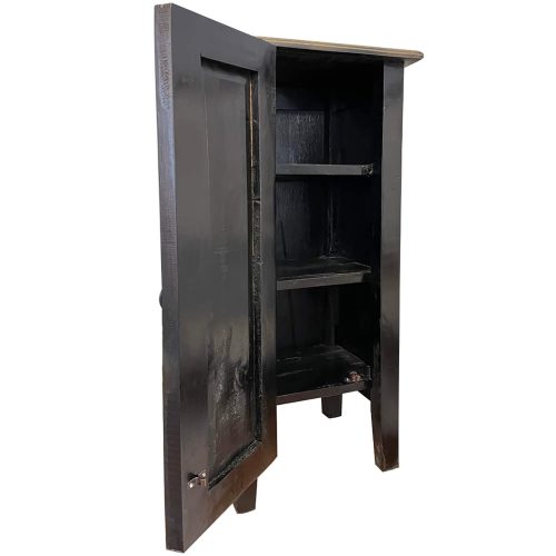 Shabby Chic Collection - Accent cabinet with door finished in antique black - three-quarter view with door open showing shelves CC-TAB1025LD-ABSV
