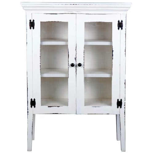 Shabby Chic Collection - Country cabinet with wire doors finished in distressed white - front view CC-CAB1282LD-WW