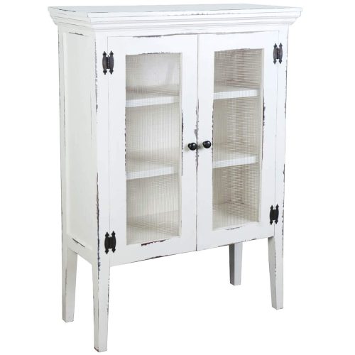 Shabby Chic Collection - Country cabinet with wire doors finished in distressed white - three-quarter view CC-CAB1282LD-WW