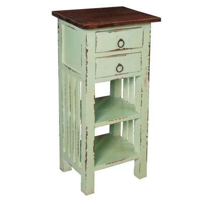 Shabby Chic Collection - End table finished in antique green with a Mahogany top - three-quarter view CC-TAB170TLD-BHRW