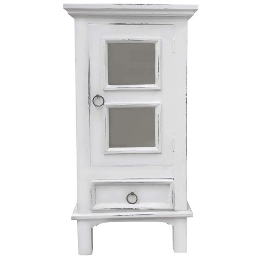 Shabby Chic Collection - End table with drawer and door finished in distressed white - front view CC-CHE324LD-WW