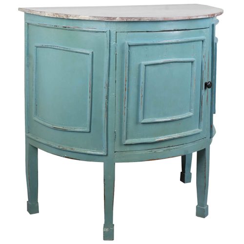 Shabby Chic Collection - Half-round cabinet finished in distressed beach blue with a Mahogany top - three-quarter view CC-CHE090TLD-BBLW