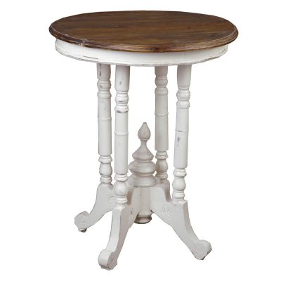Shabby Chic Collection - Round end table finished in antique white with a Mahogany top CC-TAB131TLD-AWRW