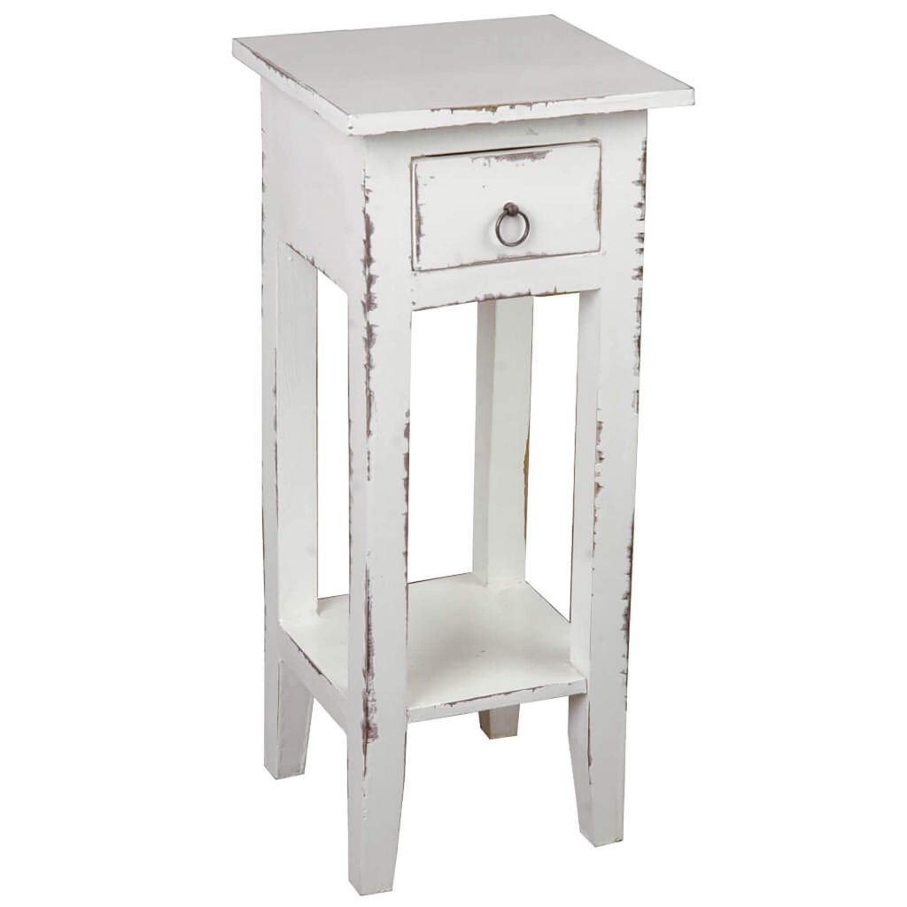 Cottage Side Table Distressed White Sunset Trading