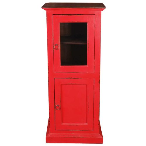 Shabby Chic Collection Storage cabinet finished in red with a Raftwood top - front view CC-CAB513TLD-RDRW
