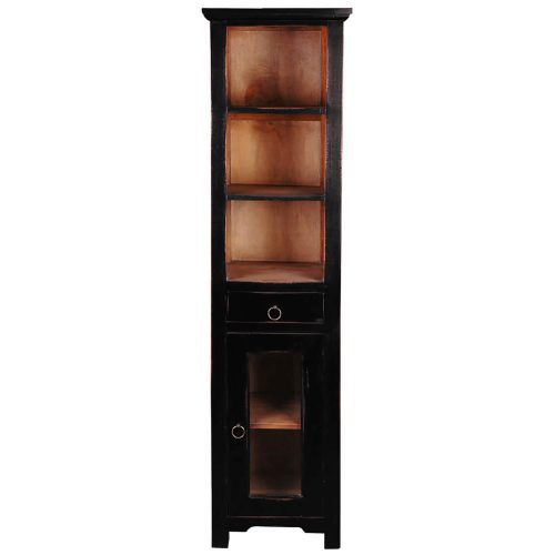 Shabby Chic Collection - Tall narrow cabinet with drawer and door - finished in distressed black - front view CC-CAB1924TLD-ABSV