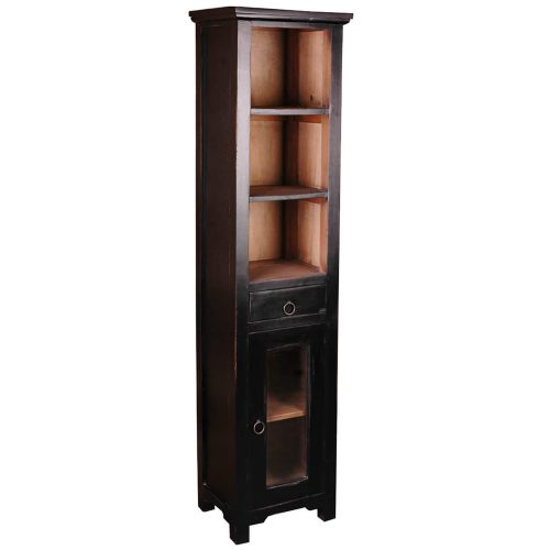 Shabby Chic Collection - Tall narrow cabinet with drawer and door - finished in distressed black - three-quarter view CC-CAB1924TLD-ABSV