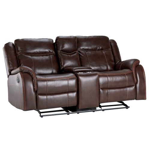 Avant Motion Loveseat w Console in Brown- Angled view rocked back- SU-AV8604041-285