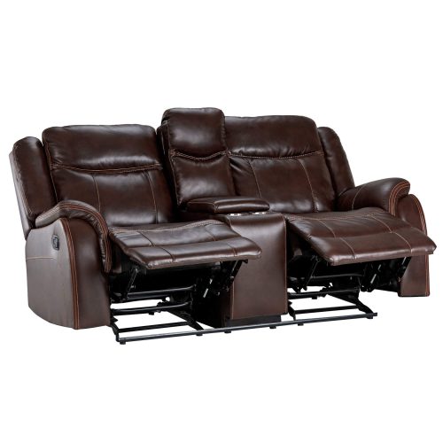 Avant Motion Loveseat w Console in Brown- Angled view with leg rests up- SU-AV8604041-285
