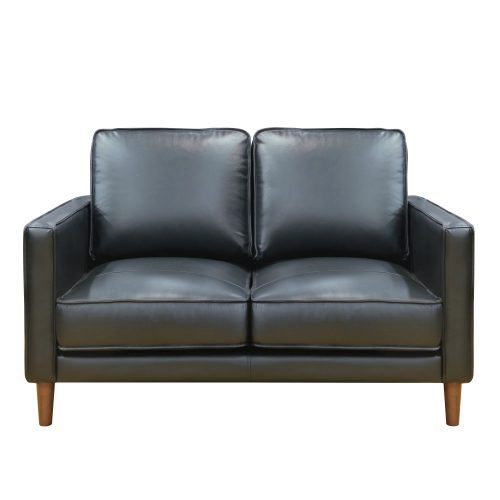 Midcentury Leather Loveseat in black-front view-SU-PR15070-80-200E