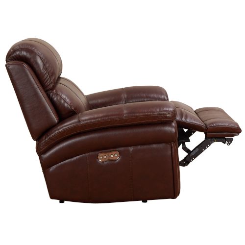 Luxe Leather Collection Reclining Armchair in Brown - Side view with footrest up-SU-9102-88-1394-85