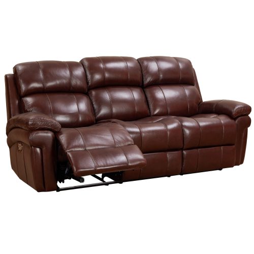 Luxe Leather Collection Reclining Sofa in Brown - Three-quarter view with one legrest up-SU-9102-88-1394-58