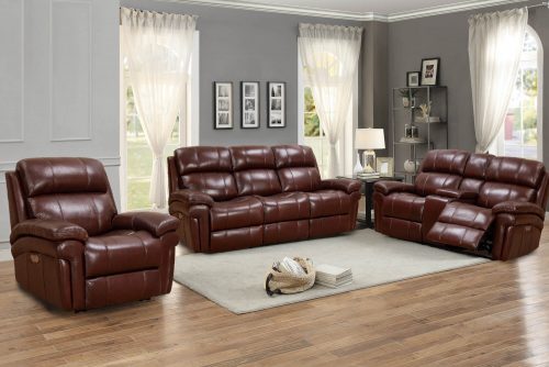 Luxe Leather Collection Reclining living room set in Brown - Armchair, loveseat, three seater sofa-SU-9102-88-1394-3P