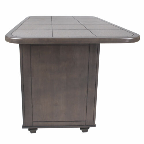Kitchen island in Antique Gray finish with a gray tile top. Back position-CY-KIT2-AG