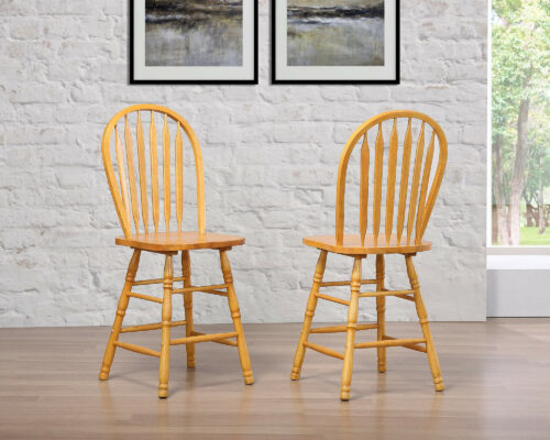 Oak Collection - Two Arrowback stools in light oak - Angle and back view in room setting-DLU-B824-LO-2