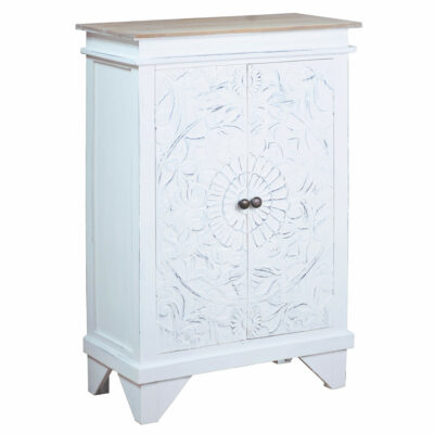 Cottage Collection-Carved hall cabinet in white, angle view-CC-CAB236TLD-WWDW