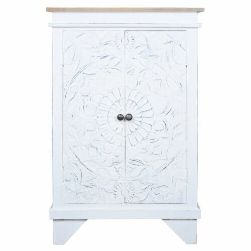 Cottage Collection-Carved hall cabinet in white, front view-CC-CAB236TLD-WWDW
