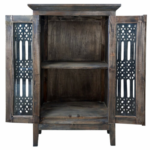 Cottage Collection- Deco carved hall cabinet, front view with doors open-CC-CAB1195TLD-BWRW