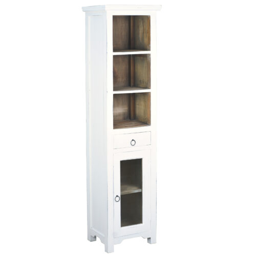 Cottage Collection- Tall cabinet with drawer and door- Distressed white and driftwood finish, angle view-CC-CAB1924TLD-WWDW